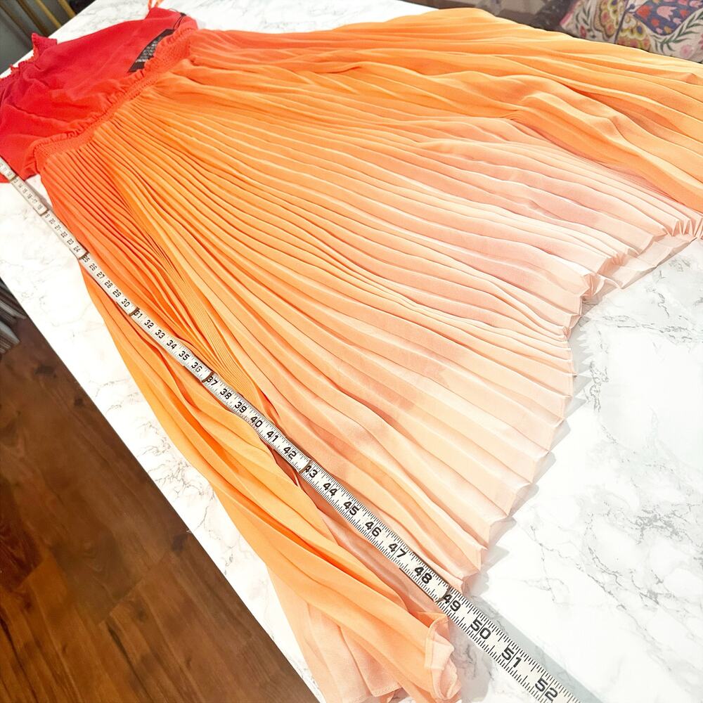 WHBM Orange Ombre Halter Pleated Shark-bite Midi Dress women’s size 6 NEW - Picture 11 of 12